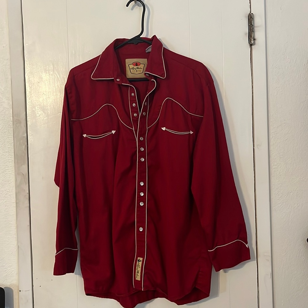 Larry Mahan Cowboy Collection Pearl Snap Western Red Shirt Size Large